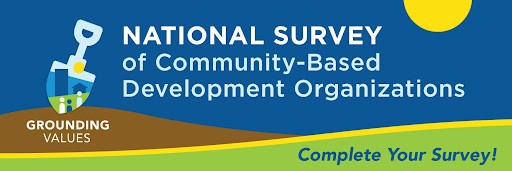 Image reads "National Survey of Community-Based Development Organizations" and "Complete your survey!"