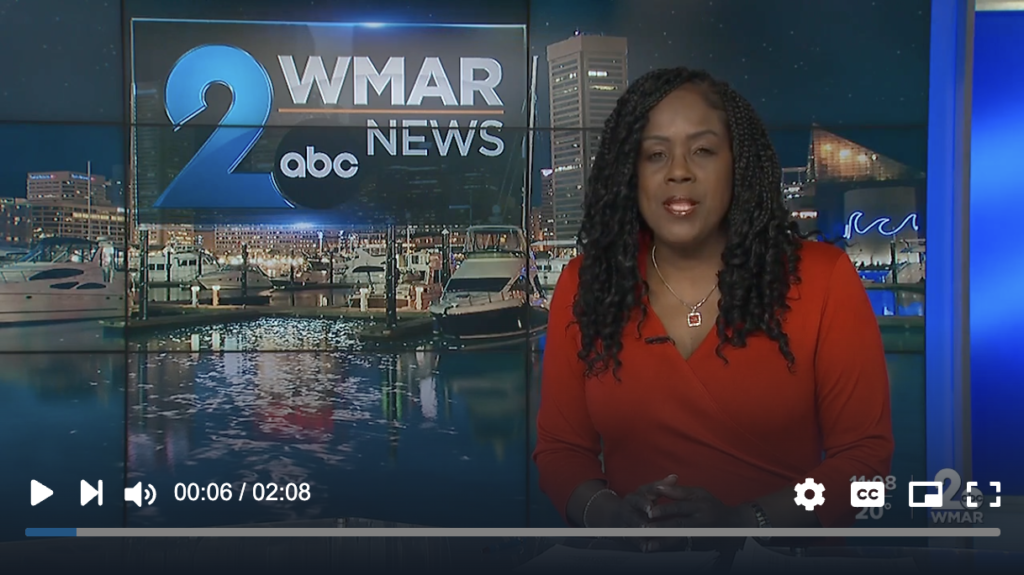 Screenshot of video with news anchor and WMAR News logo