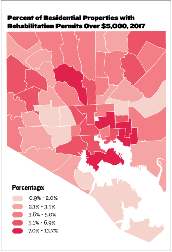 Image shows map of Baltimore income levels by census tract/neighborhood